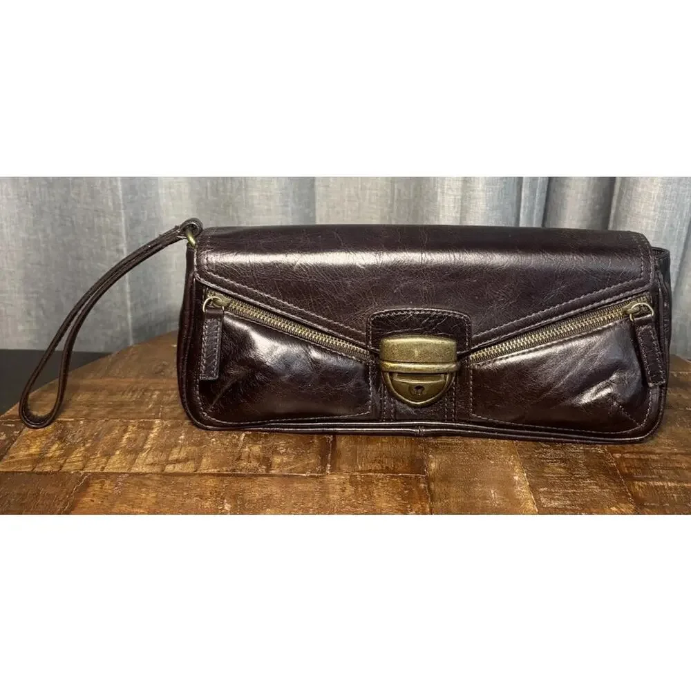 Nordstrom Vintage Brown Leather Clutch Purse Handbag Wristlet